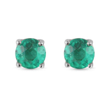 Load image into Gallery viewer, Zaina 4mm Emerald Stud Earrings in White Gold
