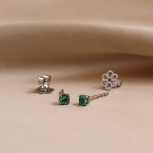 Load image into Gallery viewer, Zaina 4mm Emerald Stud Earrings in White Gold
