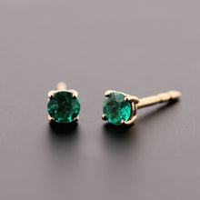 Load image into Gallery viewer, Zaina 4mm Emerald Stud Earrings in Yellow Gold
