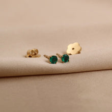 Load image into Gallery viewer, Zaina 4mm Emerald Stud Earrings in Yellow Gold
